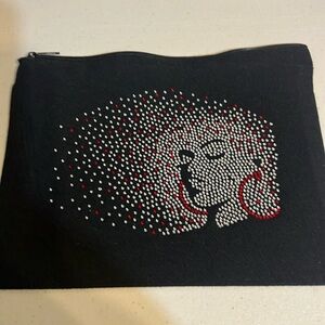 Black Rhinestone Afro Diva Zipper Pouch – Makeup Bag | Cosmetic Clutch